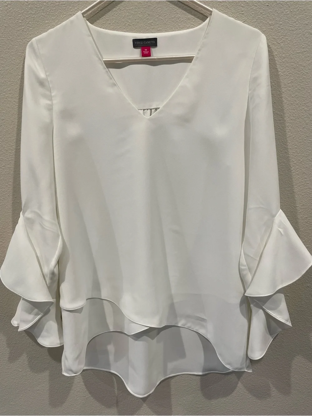 Vince Camuto White V-Neck Ruffle Sleeve Blouse - Picture 9 of 10